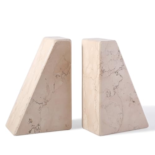 Natural Stone Bookends for Shelves, Granite Book Ends for Heavy Books, Non-Slip Heavy Duty Book Stopper for CD/Movies, Decorative Bookend for Bookshelf Table Home Decor(Pink) - color: Trapezoid-pink