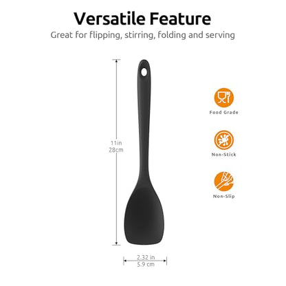 U-Taste 600ºF High Heat 9in Silicone Kitchen Tong and 600ºF Heat Resistat Spatula Spoon Flexible Silicone Cooking Scoop Spoonula (Black)