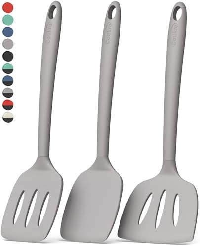 Coukre 3 Pack Silicone Spatula Set, Heat Resistant to 500°F, BPA-Free | Fish Spatula, Solid & Slotted Turners, Dishwasher Safe, Spatula Set for Eggs, Pancakes, Fish & Burgers, PureGray - color: PureGray