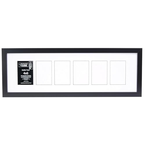 Creative Letter Art 4” x 6” Multiple Opening Picture Frame Collage with 6 holes, Manhattan Black Frame with 10 x 34-inch White Mat, Full-Strength Glass, Photo Collage for Wall, 6 Openings - color: 6 opening, size: Black w/10" White Mat