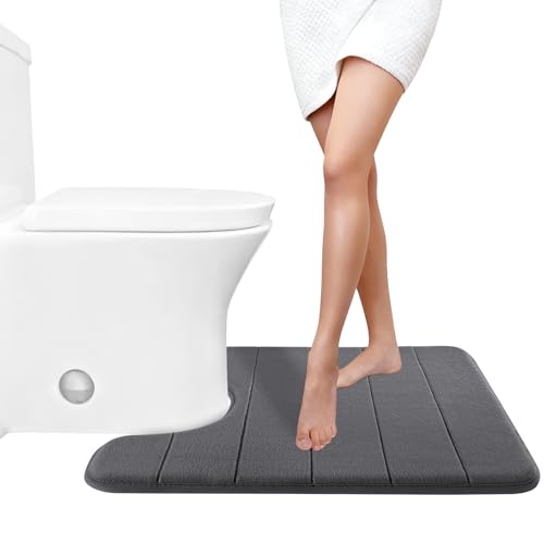 Yimobra Memory Foam Toilet Bath Mat U-Shaped, 24 X 20 Inches,Soft and Comfortable, Super Water Absorption, Non-Slip, Machine Wash and Easier to Dry for Bathroom Commode Contour Rug, Dark Gray - color: Dark Gray, size: 24" X 20"