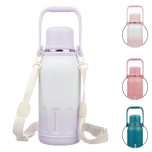 BJPKPK Stainless Steel Insulated Bottle with Handle & Strap, 40oz | Leak-proof vacuum insulation keeps drinks cold/hot for hours. BPA-free, dishwasher safe. Purple Pearl. - color: Purple Pearl, size: 40 Ounces