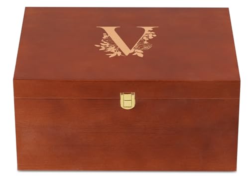 InnoBeta Personalized Keepsake Box, Wooden Storage Boxes, Large Keepsake Boxes with Lid for Memory Treasure, Initial V - color: Initial V