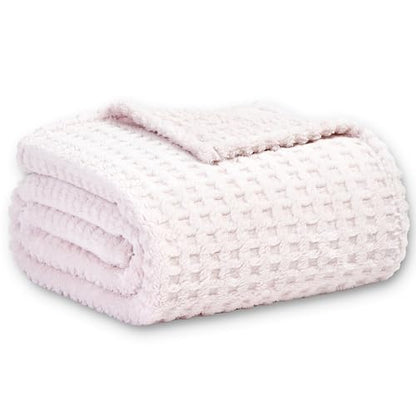 Soft Cozy Fuzzy Fleece Queen Size Blanket, Waffle Light Pink, 90x90 Inches – Lightweight, Fluffy, and Warm 3D Jacquard All-Season Blanket for Bed, Couch, Sofa, Camping, and Travel - color: Waffle Light Pink, size: Queen (90" x 90")