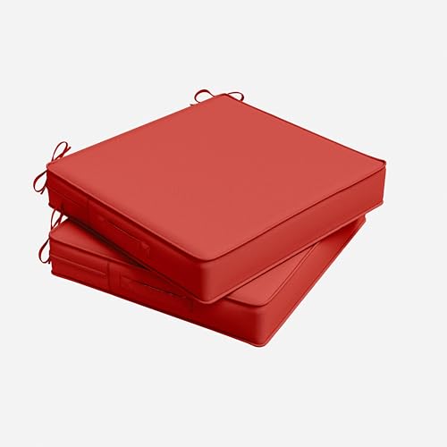 Outdoor Chair Cushion 17 x 16 x 3 Inches Patio Furniture Outdoor Waterproof Seat Cushion, Patio Chair Cushion with Handles and Ties, Square Dining Chair Cushion Set of 2, Red - color: Red, size: 17×16×3 in