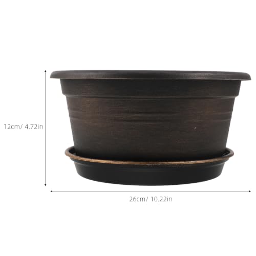 TEHAUX Resin Planter Pot with Saucer and Drainage Holes, 10 Inch Modern Indoor Flower Pot for Living Room Houseplants, Portable and Sturdy Pp Resin Garden Planter for Balcony