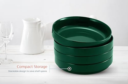 KooK Ceramic Large Pasta Bowls, Microwave and Dishwasher Safe, Great for Soups and Salads, Shallow Serving Bowls, Glossy Porcelain, 47 oz, Set of 4, Hunter Green - color: Hunter Green