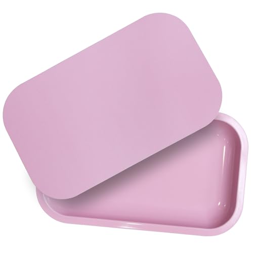 Metal Tray with PVC Soft Magnetic Lid, 11" x 7" - Large Storage Decorative Tray for Home Decor, Coffee Table, Tea, Snacks, Gifts - color: Glossy Pure Pink