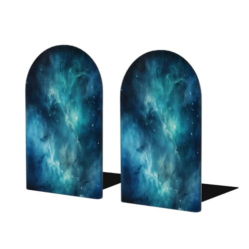 Blue Galaxy Nebula Star 2Pcs Book Ends for Shelves Non-Skid Wood Bookends Decorative Back to School Books Holders Book Stoppers Bookshelf Accessories for Desk Home Office School Decor (1 Pair) - color: Blue Galaxy Nebula Star