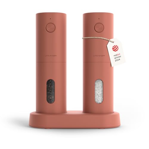 LARS NYSØM Electric Salt and Pepper Grinder Set, USB Rechargeable, Automatic Salt and Pepper Mills, Spice Shakers Refillable with LED Light, Adjustable Coarseness, Ceramic Grinder (Brick Red) - color: Brick Red