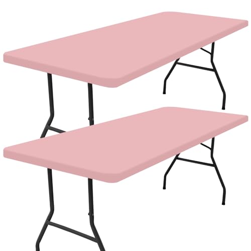 Smiry 2 Pack Rectangle Picnic Table Cloth, Waterproof Elastic Fitted Tablecloths, Washable Polyester Rectangular Patio Table Cover for Camping, Indoor and Outdoor (Baby Pink, 24"x48") - color: Baby Pink, size: 4FT - 24"X48"