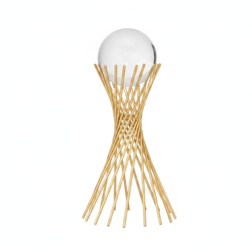 for Shelf, Desk, or Console Table Display: Modern Geometric Metal Leaf and Crystal Ball Sculpture Accent (1 PC) - size: 5.51 x 5.51 x 11.02 in