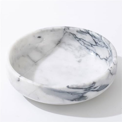 6.7" Decorative Bowl - Natural Marble Key Bowl & Centerpiece (White & Grey) - color: White&Grey