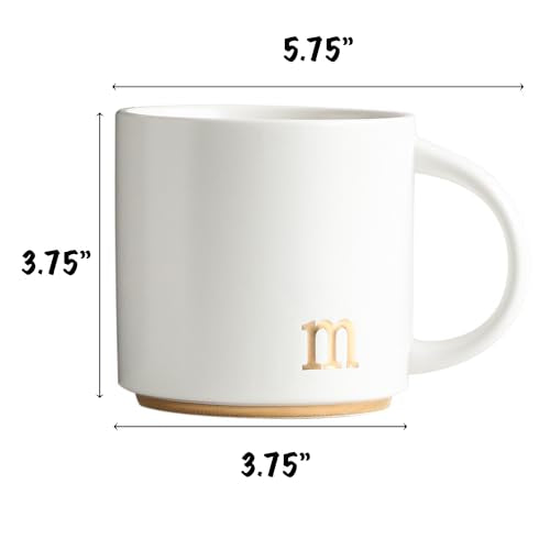 COLLECTIVE HOME Ceramic Coffee Mug, 15 oz Monogram Cup with Gift Box(m) | Dishwasher Safe, Engraved Gold Letter , Personalized Housewarming Birthday Present, Christmas Thanksgiving Mothers Day Gifts - color: gold-m