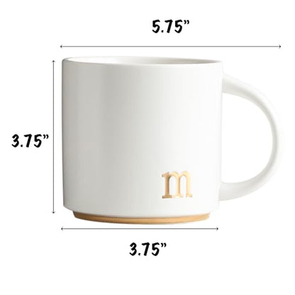COLLECTIVE HOME Ceramic Coffee Mug, 15 oz Monogram Cup with Gift Box(m) | Dishwasher Safe, Engraved Gold Letter , Personalized Housewarming Birthday Present, Christmas Thanksgiving Mothers Day Gifts - color: gold-m