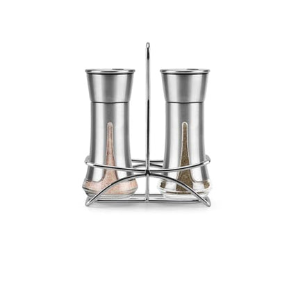 Aelga Salt and Pepper Shakers with Holder, Salt Shaker for the Kitchen with Adjustable Pour Holes for Himalayan, Kosher, and Sea Salts - color: Silver