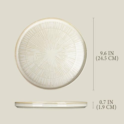 9.6-inch Ceramic Dinner Plate Set of 4, Ceramic Salad Plate Set, Retro Cream-Style Dinner Plate,Suitable for salads, appetizers, snacks, and sushi，Oven and dishwasher safety (White 5) - color: White 5