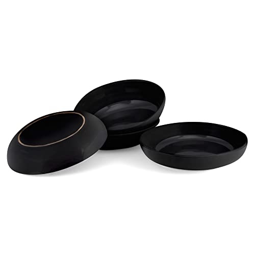 Elanze Designs Bistro Glossy Ceramic 8.5 inch Shallow Pasta Dinner Bowls Set of 4 - Perfect for Everyday uses from Italian Style Pasta to Caesar Salad, and Ramen to Pho, Black - color: Black, style: 8.5 inch Dinner