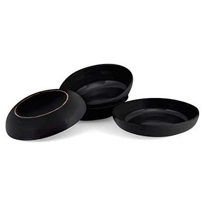 Elanze Designs Bistro Glossy Ceramic 8.5 inch Shallow Pasta Dinner Bowls Set of 4 - Perfect for Everyday uses from Italian Style Pasta to Caesar Salad, and Ramen to Pho, Black - color: Black, style: 8.5 inch Dinner