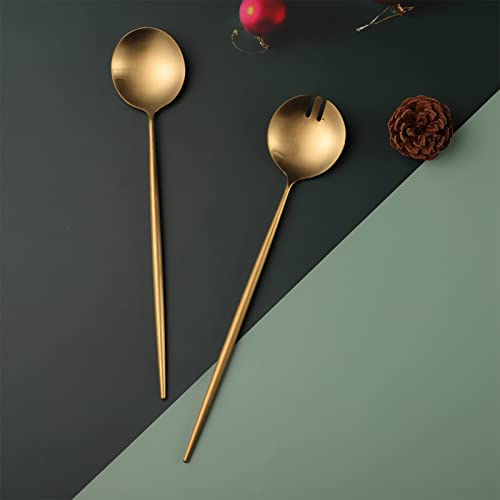 Salad Servers,Spoon and Fork Set 11.41 inch,18/10 Stainless Steel Salad Serving Titanium Plating (Gold) - color: Gold