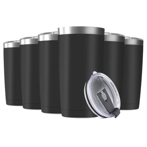 6 Pack 20oz Tumbler Vacuum Insulated Travel Mug with Lids, Stainless Steel Double Wall Bulk Cup for Home, Office, Outdoor Suitable for Vehicle Cup Holders(Black) - color: Black, size: 6 Count (Pack of 1)