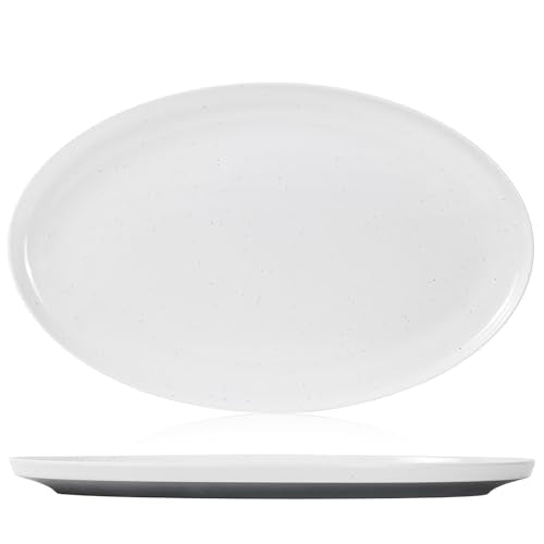 Webbylee ‌16" Melamine Oval Platter Set of 2 - Lightweight Durable Serving Tray for Party, Catering & Home | Dishwasher Safe, Fits Turkey/Charcuterie-White & Grey - color: White-Grey / 16-O, size: 15.8-inch