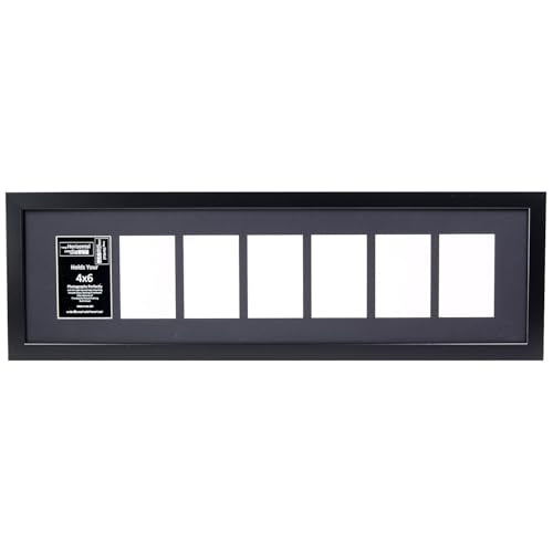 Creative Letter Art 4” x 6” Multiple Opening Picture Frame Collage with 7 holes, Manhattan Black Frame with 10 x 36-inch Black Mat, Full-Strength Glass, Photo Collage for Wall, 7 Openings - color: 7 opening, size: Black w/10" Black Mat