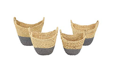CosmoLiving by Cosmopolitan Large, Oval, Natural and Gray Dip-Dyed Water Hyacinth Wicker Storage Baskets with Round Handles | Set of 4: 19” x 18”, 17” x 15”, 16” x 14”, 14” x 12”