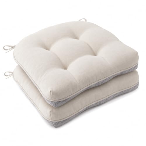 Battilo Chair Cushions Set of 2 for Dining Chairs, 15.5"x15.5"x4", Beige | Seat Cushions for Kitchen Chairs with Non-Slip Backing, Indoor/Outdoor Waterproof Chair Seat Pads with Ties - color: Beige, size: 2 Count(Pack of 1)
