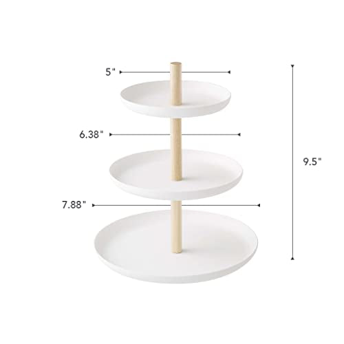 Yamazaki Home 3-Tier Food Serving Stand - Appetizer & Dessert Tray Party Organizer Steel + Wood White | 3-tier food serving stand & party organizer. Durable steel and wood construction. Display appetizers and hors d'oeuvres. - size: 7.9"