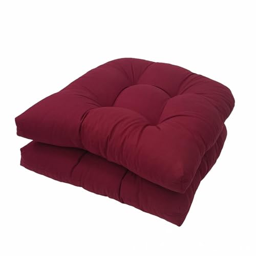 2 Pack Patio Chair Cushion 19x19x3 Inch Indoor & Outdoor Chair Cushions Waterproof Seat Cushion for Patio Furniture Tieless Anti-Slip Tufted Chair Cushion(Wine red) - color: Wine Red