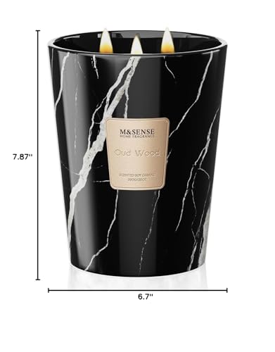 M&SENSE Extra Large Candle OudWood Intense Scented Candle,3 Wick Highly Scented XL Jar Candle,35oz 150H,Candles Gift for Women and Men - color: OudWood, size: Large