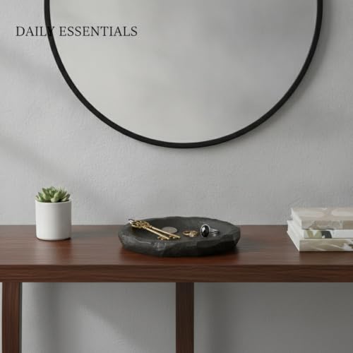 13 Inch Square Ceramic Catchall Tray for Jewelry, Keys, and Coins - Modern Black Decorative Organizer for Vanity, Entryway, or Nightstand