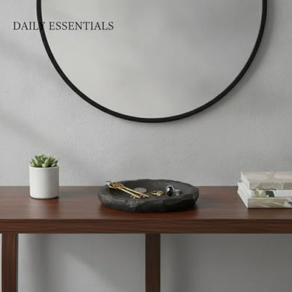 13 Inch Square Ceramic Catchall Tray for Jewelry, Keys, and Coins - Modern Black Decorative Organizer for Vanity, Entryway, or Nightstand
