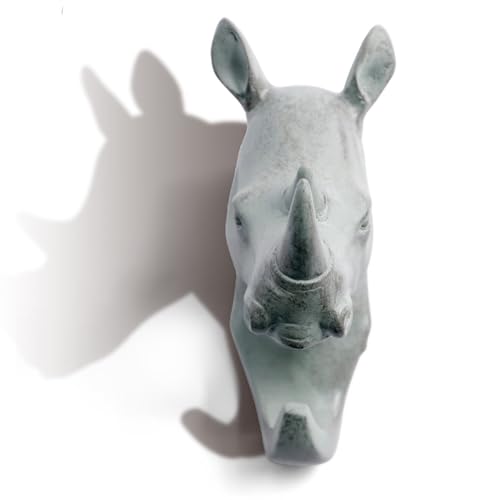 Rhino Head Single Wall Hook/Hanger Animal Shaped Coat Hat Hook Heavy Duty, Rustic, Decorative Gift, Grey - color: Rhino-Grey