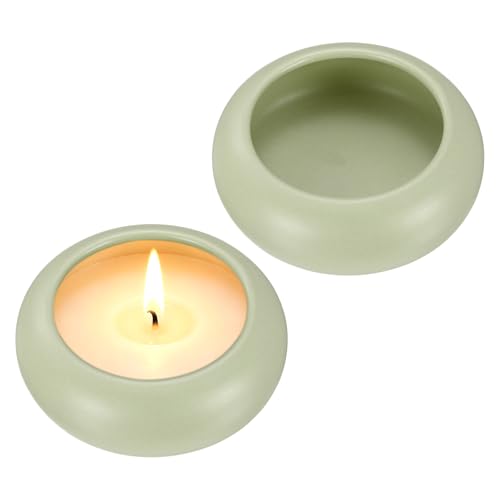 uxcell 2Pcs Pebble Tea Light Candle Holder, 1.2" Height Tealight Candle Holder Handcrafted Ceramic Decorative Calming Home Decor Accent for Table Centerpiece Wedding, Green - color: Green