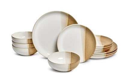 Sango 12 Pieces Stoneware Dinnerware Set, Glossy Caramel & Cream Dishes for 4, Premium Plates and Bowls Sets, Chip & Scratch Resistant, Ceramic Kitchen Dish Set, Microwave & Dishwasher Safe, Phoebe - color: Caramel, size: 12-Piece Set