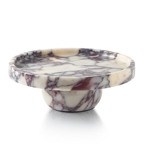 Luxury Natural Marble Pedestal Tray for Dresser Jewelry Home Decor | Calacatta Viola marble vanity tray organizes perfumes, skincare and toiletries for bathroom countertops and vanity spaces - size: 9.8"
