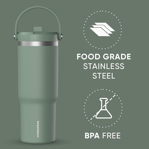 Hydrapeak Nomad 32oz Stainless Steel Insulated Travel Tumbler with Handle & Straw Lid, Leakproof, Cupholder Friendly, Back to School, College Dorm, Gym & Everyday Hydration, Cold 24 Hours (Sage Leaf) - color: Sage Leaf