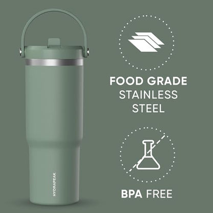 Hydrapeak Nomad 32oz Stainless Steel Insulated Travel Tumbler with Handle & Straw Lid, Leakproof, Cupholder Friendly, Back to School, College Dorm, Gym & Everyday Hydration, Cold 24 Hours (Sage Leaf) - color: Sage Leaf