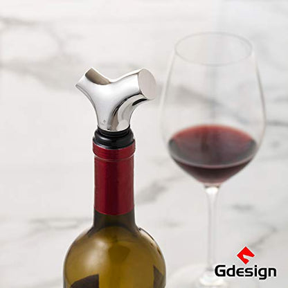 Gdesign 4-in-1 Gift Set, Stainless Steel Wine Bottle Aerator Pourer Spout, Opener, Foil Cutter, Wine Stopper, Corkscrew, Versatile Beverage Preserver for Wine Lovers
