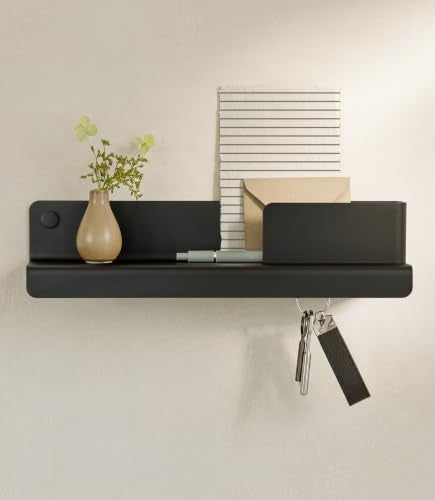Kazai. Key Holder for Wall 'Holmsen' | Minimalist Key Hooks Design from Berlin | Modern Key Hanger with Metal Shelf | Key Hook Wall Mounted as Hallway Furniture | Black - color: Black, size: 13 inches