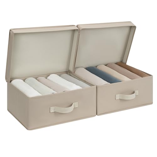 StorageWorks Storage Bins with Lid, Decorative Fabric Storage Bins with Handles, Stackable Closet Organizers for Shelves and Bedroom, Small, Light Brown, 2-Pack - color: Light Brown, size: 15"L x 11 ¼"W x 6 ¼"H