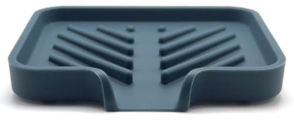 Silicone Soap Dish Tray and Sponge Holder with Drain Chute and Feet | 3-Way Sloped Design | Bathroom and Kitchen Sink Organizer Caddy (Smoky Blue, 5"x4", 3.5 Ounces) - color: Smoky Blue, size: 5"x4"