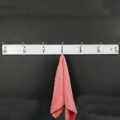 Wooden Wall Mounted Coat Rack – 35 Inch, White with 7 Silver Hooks for Entryway, Hallway, Bedroom - size: Long-35.4in(90cm),7 Silver Hooks, style: Modern