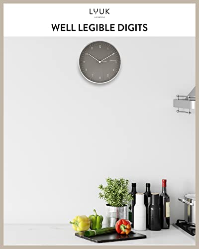 Modern Silent Quartz Wall Clock, 10in, Dark Grey & Silver | Designed in Germany, Simple & Elegant, Non-ticking, Analog, Battery operated, Housewarming gift, for Living room, Bedroom - color: Dark Grey, 10"