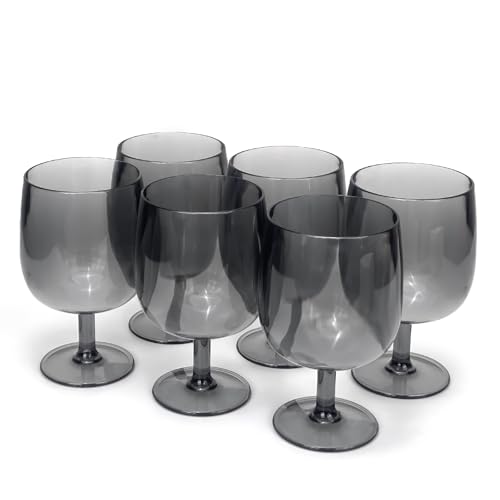 Yalin Set of 6 Unbreakable 12 oz Acrylic Plastic Wine and Water Tumbler Stackable Goblets. (Gray, 12 oz) - color: Gray, size: 12 oz