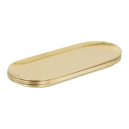 SHEUTSAN 12 Pack Gold Serving Tray, 10x4 Inch Stainless Steel Decorative Oval Gold Platter Tray for Dresser Counter, Jewelry Dish, Organizer