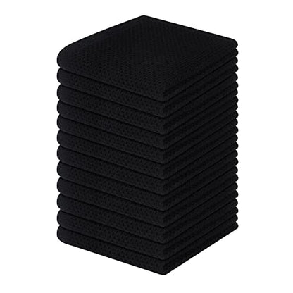 Homaxy 100% Cotton Waffle Weave Kitchen Dish Cloths 12-Pack, Black | 12 x 12 Inches, Ultra Soft Absorbent Dish Towels, Quick Drying Dish Rags with Hanging Loop - color: Black, size: 12 X 12 - 12 Pack