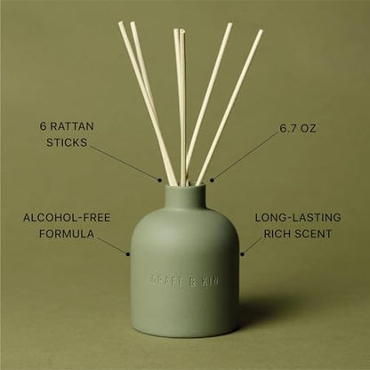 Craft & Kin White Birch & Cedar Reed Diffuser – Earthenware Collection, 6.7 oz – Alcohol-Free Essential Oil Diffuser for Home & Bathroom – Long-Lasting Fragrance Sticks – Ceramic Room Decor